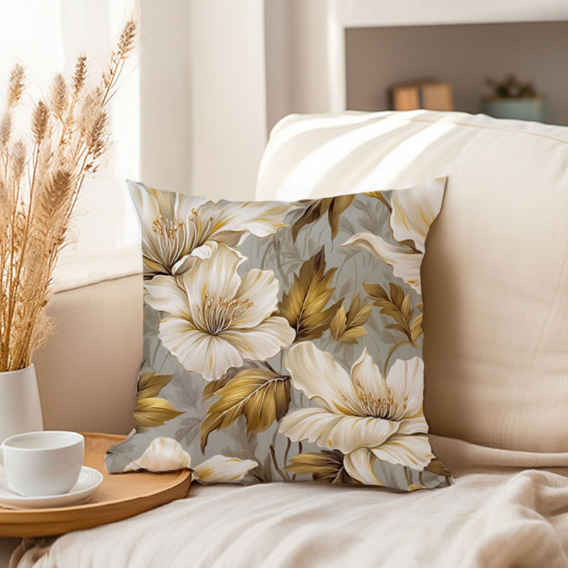 Floral Golden Flowers I Modern, 16"H x 16"W