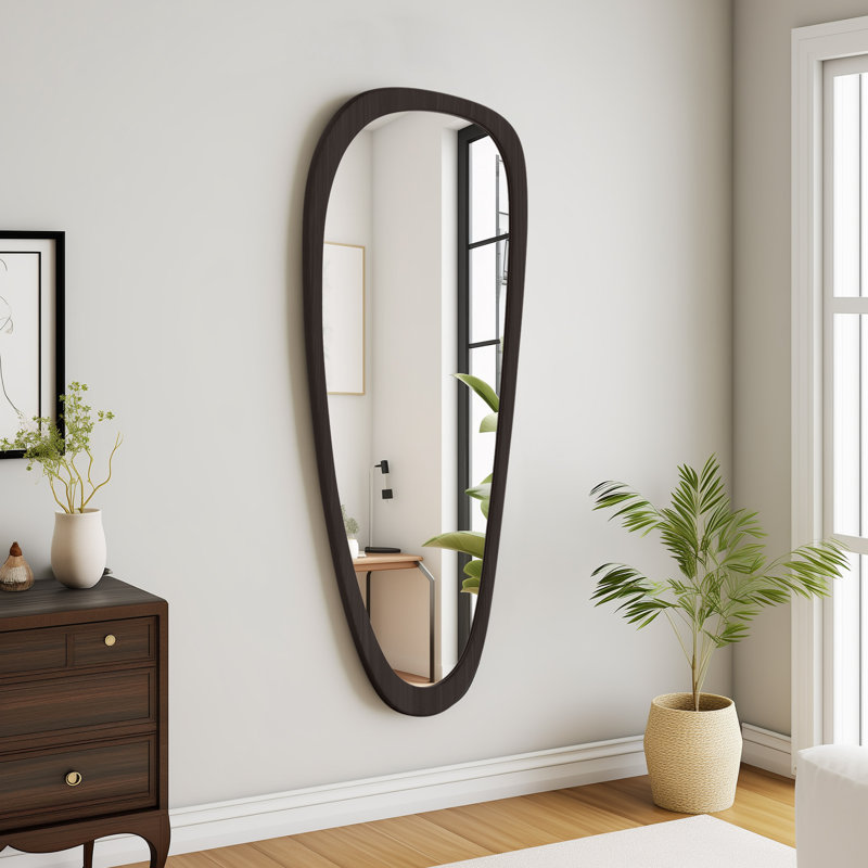 Cotesfield Solid Wood Asymmetrical Accent Mirror, 48" x 22", Black