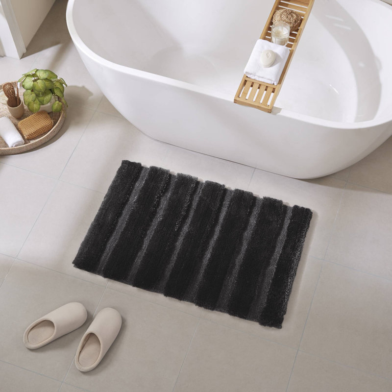Tufted Pearl Channel Black 1500 GSM Textured 17x24'' Bath Rug, 17" W x 24" L, Black