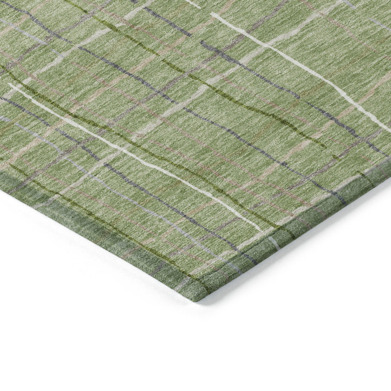 Tapis intérieur lavable rayé vert 5 pi x 8 pi ivoire et gris