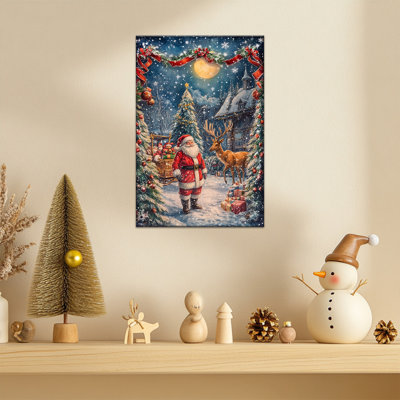 Abiel, fête du père Noël et renne, scène d'hiver, impressions sur toile, affiche d'art sur toile pour la maison, salon, chambre à coucher, décorations murales, prêt à être accroché, 12 po x 16 po