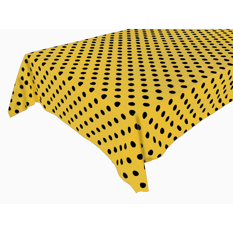 Polka Dots Print Tablecloths, 84" L x 58" W, Black/Yellow