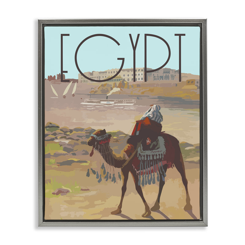 «Égyptien», scène de chameau, encadrée par Daphne Polselli, Cadre flottant gris lustré, H 31 po x l 25 po