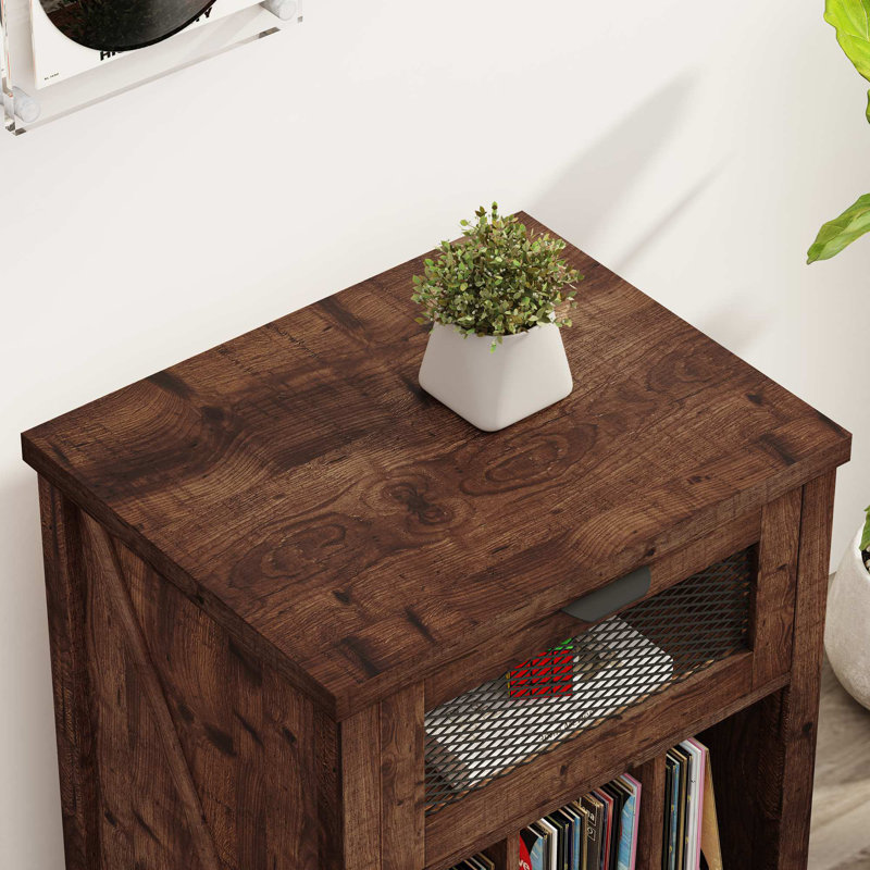 Support pour tourne-disque Aust avec tiroir, table de bout avec 2 séparateurs réglables pour le salon, la chambre à coucher et le bureau