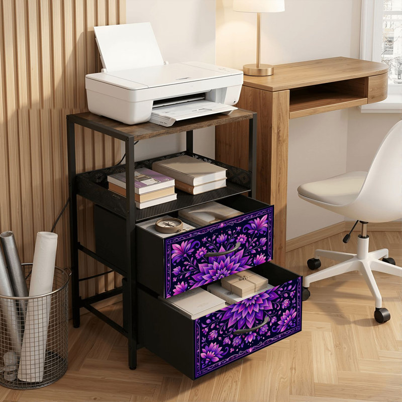 Table de chevet 2 tiroirs avec station de charge, table de chevet pour chambre avec ports USB et amp; Tablette ouverte Outlets - noir