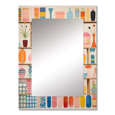 Pink Mid Century Playful Patterns IV - Midcentury Modern Decorative Wall Mirror, Pink Mirror, Printed Metal Art