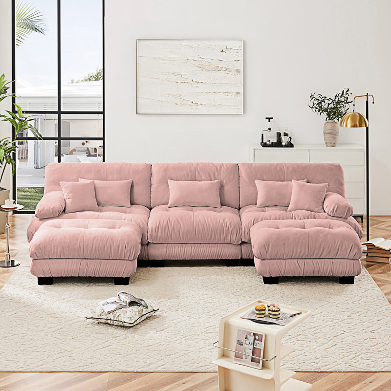 Boneless Luxury Modular Sectional Sofa Couch, Oversized U Shaped Cloud Couch, Pink Chenille