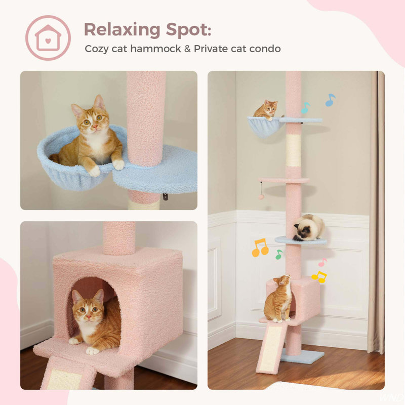 Adjustable Height Pink and Blue 5-Tier Cat Tree Tower