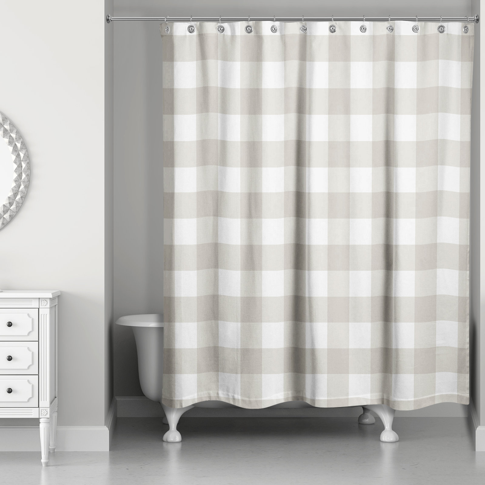 Hanka Plaid Shower Curtain, Beige