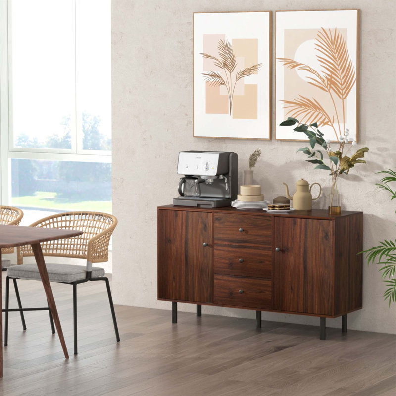 Rustic Sideboard Buffet Cabinet With 2 Cupboards, 3 Drawers, And Adjustable Shelves For Versatile Storage And Display