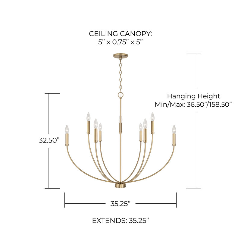 Ansley 9-Light Chandelier, Laiton vieilli, 9 lumières