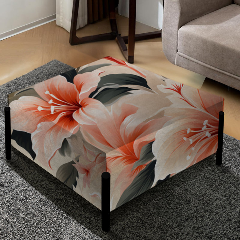 Delicate Neutrals Tropical Pattern I - Tropical Large Square Ottoman