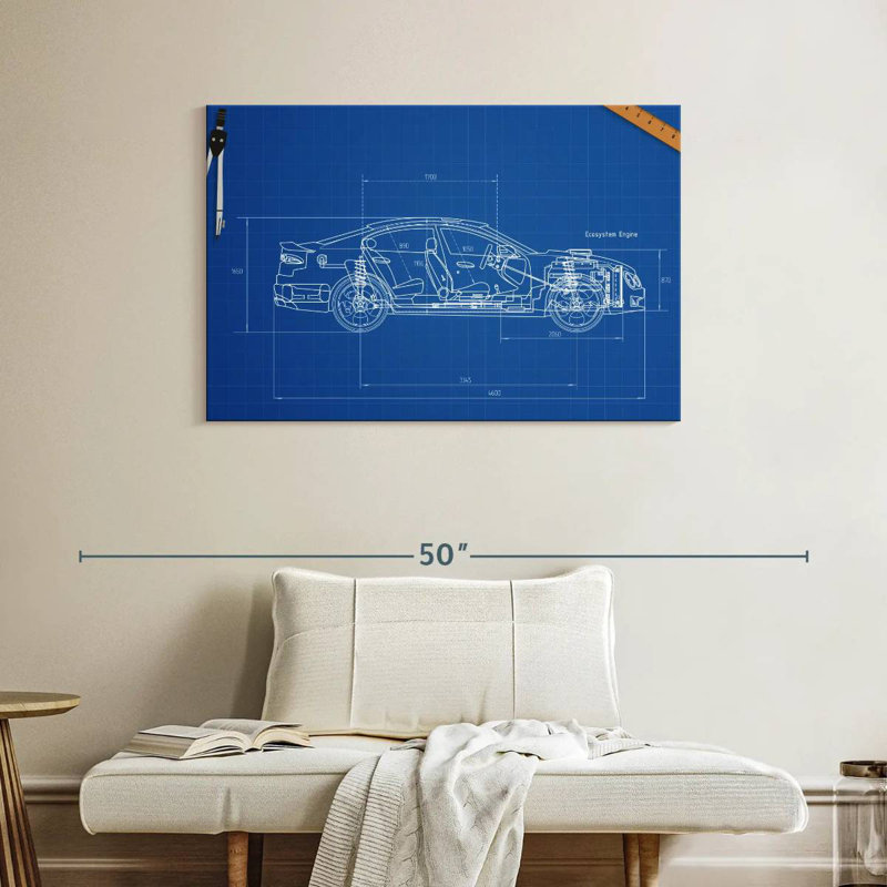 Car Blueprint, 26" H x 39" W