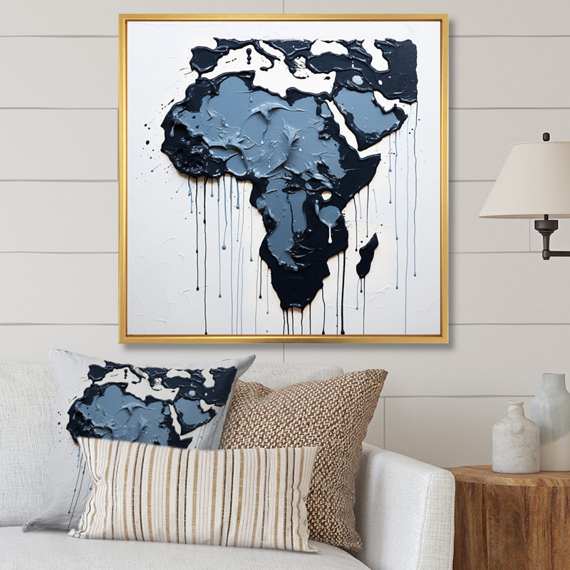 Reproduction d'art sur toile noir et bleu, H 16 po x l 16 po x P 1 po, Cadre flottant doré