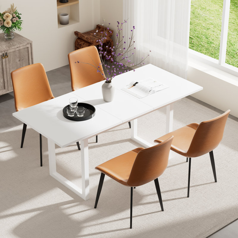 Ensemble de table de salle à manger 70,86 po à rallonge pour 4 à 6 personnes, 5, Blanc, Brun / Noir