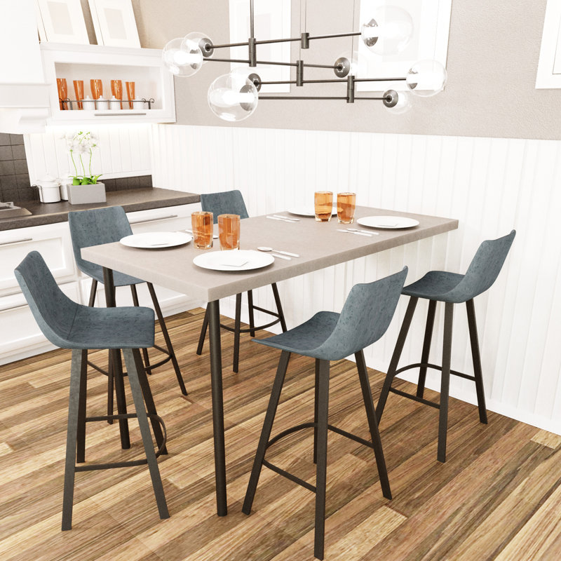 Latitude Run Modern Faux Leather Bar & Counter Stool – Armless PU Seat with Footrest, Iron Legs – Side Chair for Kitchen Island, Home Bar, Pub, Cafe, Dining Room