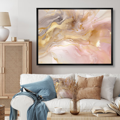 Exquisite Symphony Abstract Pink And Gold Pastel I - Abstract Painting Wall Art For Living Room