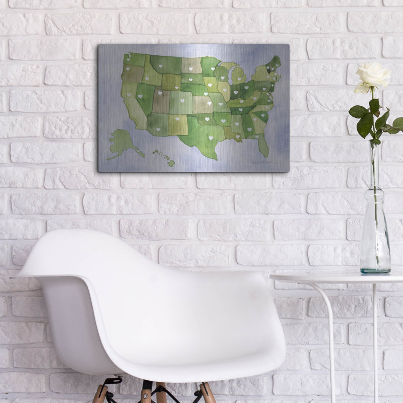 «Usa Capital Map» par Kathleen Parr, art mural en métal, 24 po x 16 po, H 16 po x l 24 po