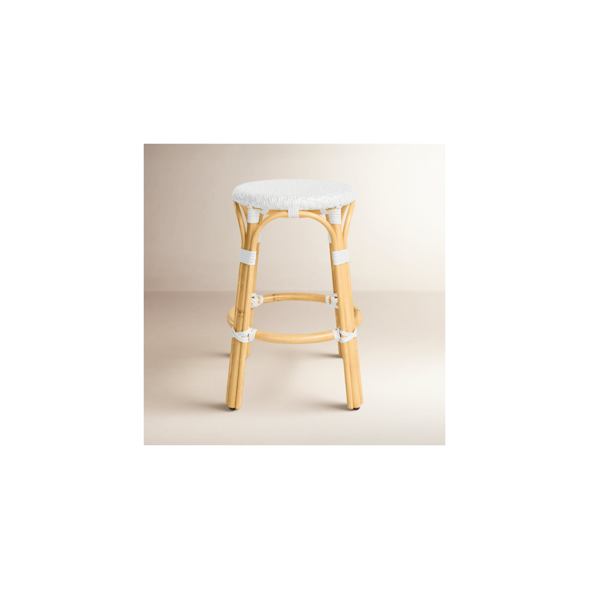 Alastair Bar & Counter Stool, Counter Stool (24" Seat Height), Glossy White/Natural Rattan Frame