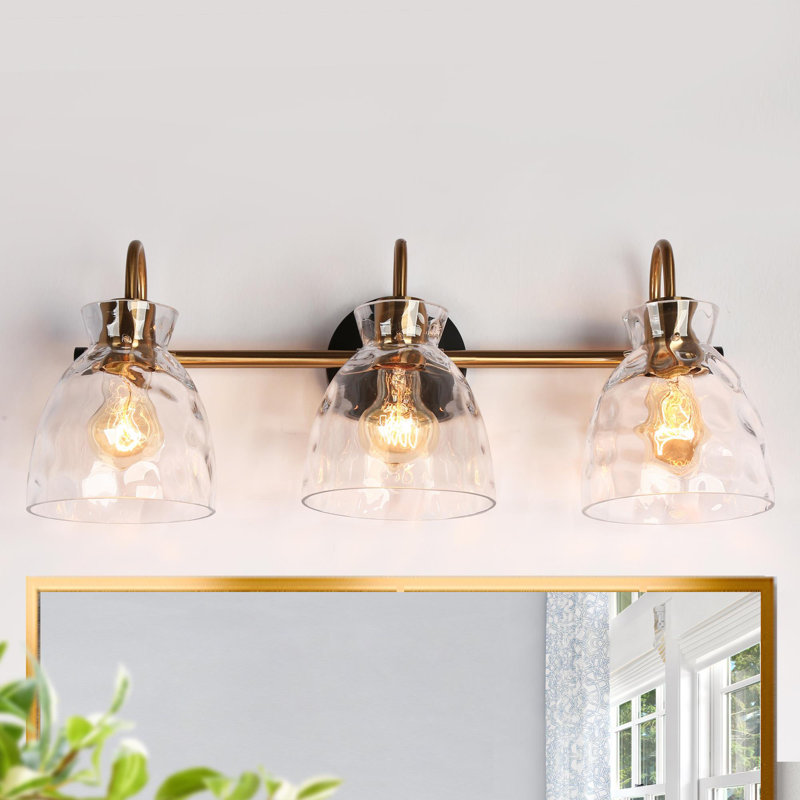 Almine 23" W 3-Light Iron Vanity Light with Textured Glass Shades