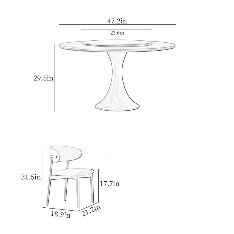 Ensemble de salle à manger 7 pièces, H 29,5 po x L 47,2 po x l 47,2 po
