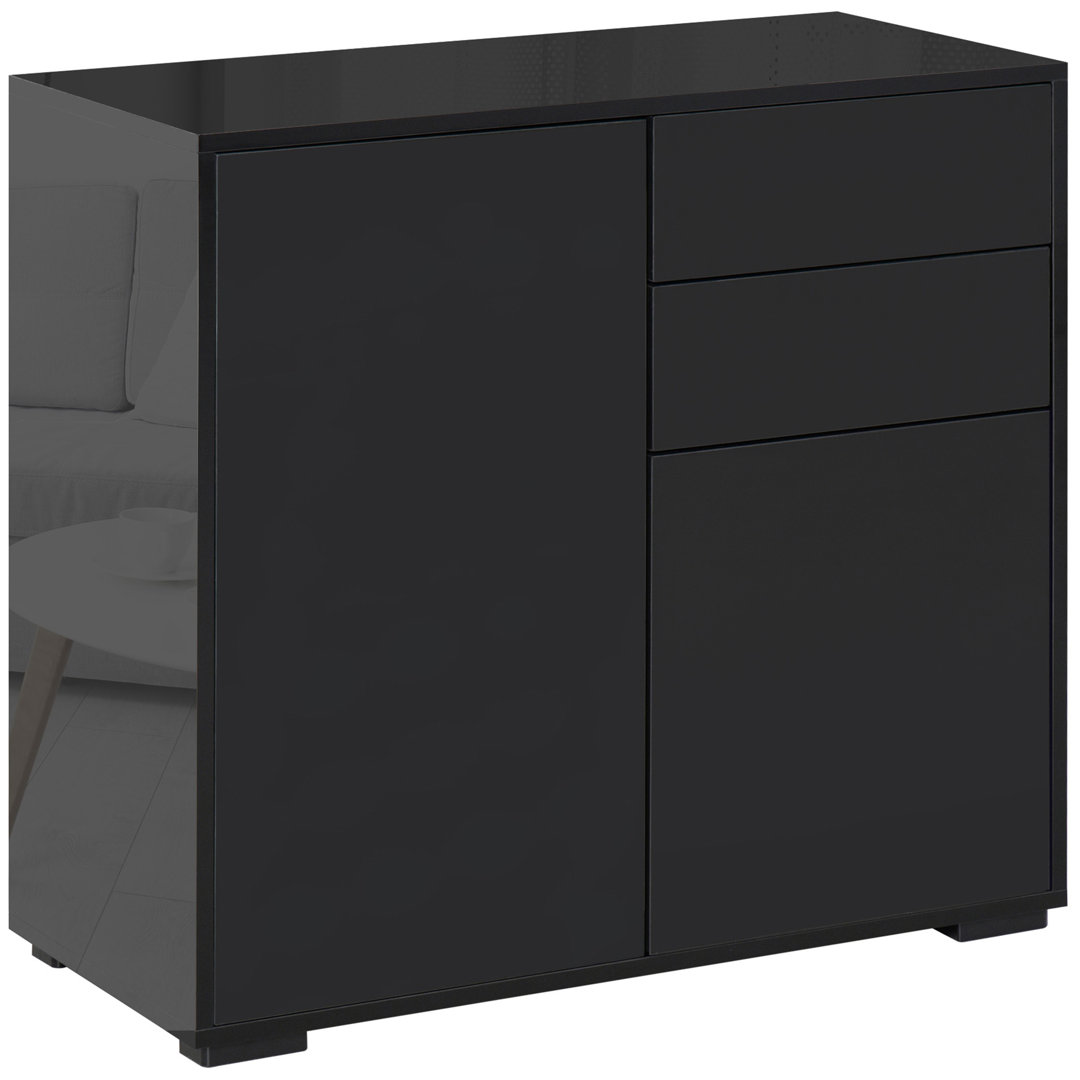 Sideboard Aufbewahrungsschrank mit 2 Schublade, 2 Türen für Wohnzimmer Schwarz