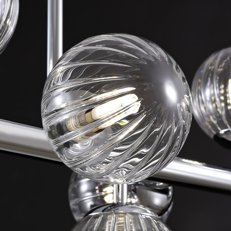 Faustena 12 - Light Dimmable Bubble Glass Sputnik Modern Linear Chandelier, Brushed Nickel