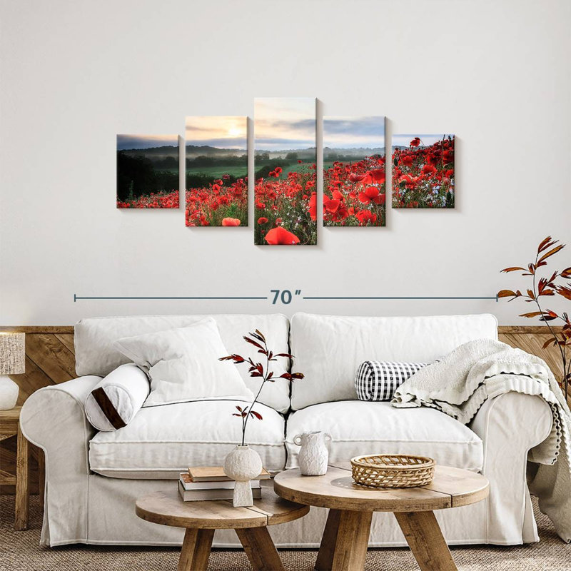 Champ de coquelicots rouges, H 24 po x l 55 po