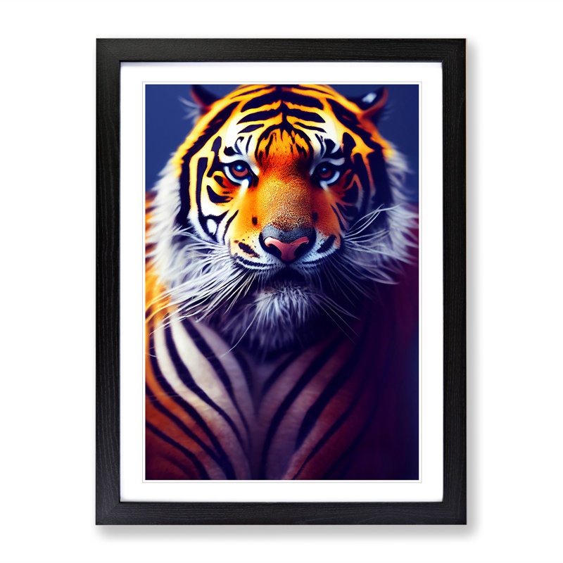 Striking Tiger No.5 - Single Picture Frame Print, 64cm H x 46cm W x 2cm D, Black 
