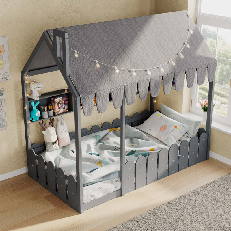 Lit pour enfant avec rampes Montessori, Grey, Twin