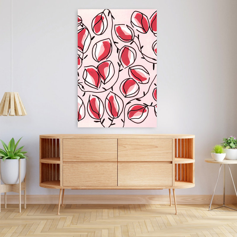 Art mural contemporain cerise rouge, H 48 po x l 32 po