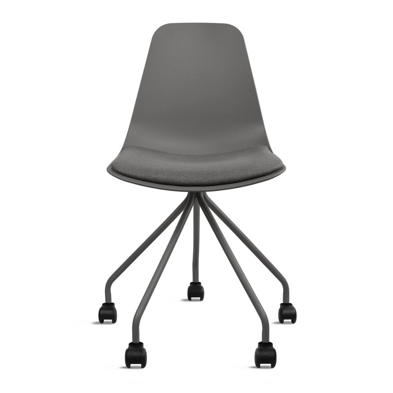 Harsimar Modern Armless Office Task Chair with Upholstered Fabric Seat, Padded Cushion, and Rolling Metal Base, Gray