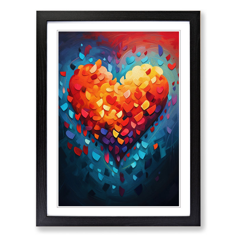Love Heart Orphism Art - Framed Print, 46cm H x 34cm W x 2cm D, Black Framed