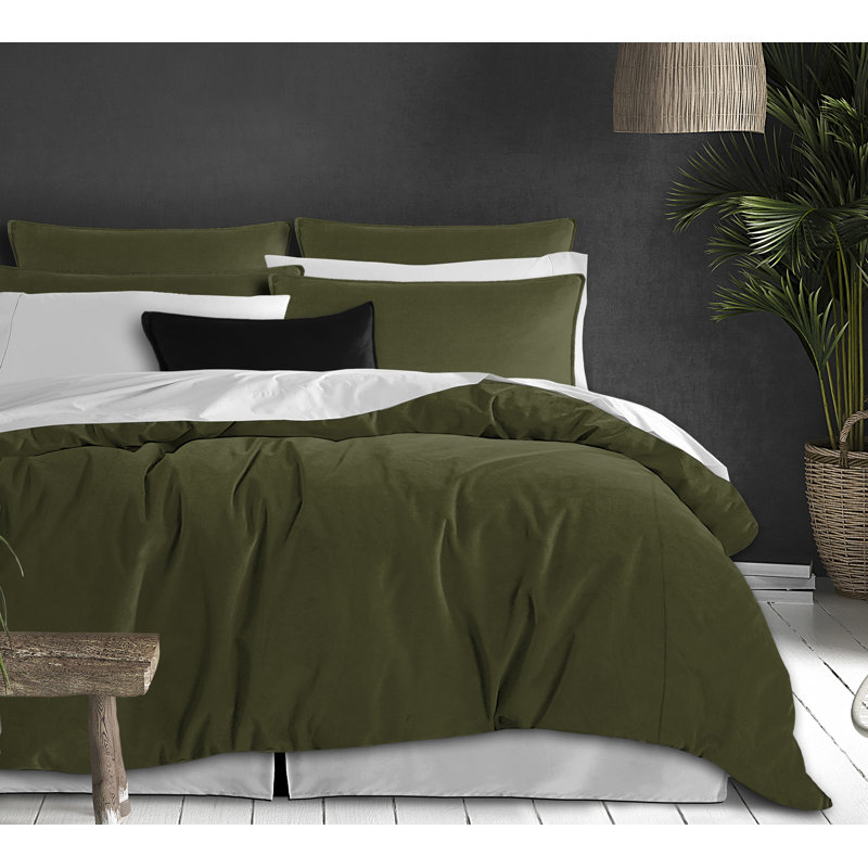 Alia Duvet Cover Set, Aloe, King Duvet Cover + 2 King Shams