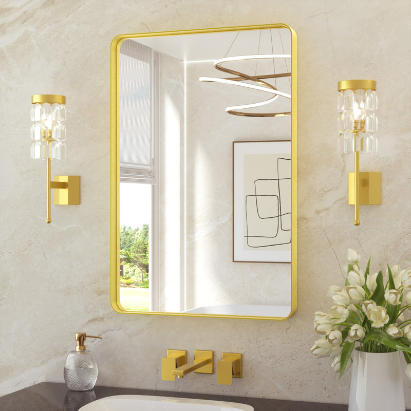 Miroir de salle de bain plombier en aluminium incassable et résistant à la rouille , 24 po x 36 po, Or brossé, Rectangulaire