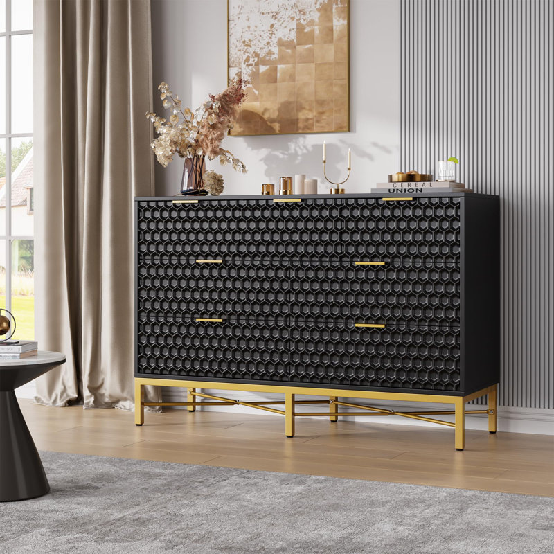 Modern 7 Drawer Dresser For Bedroom, Nightstand With Wide Top, Black