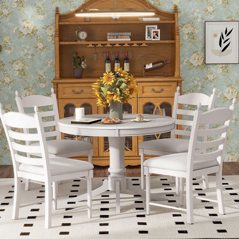 Ensemble de table de salle à manger extensible 5 pièces et 4 chaises rembourrées