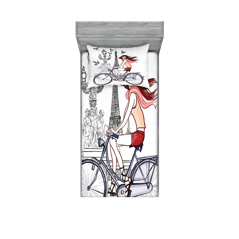 Ensemble de draps et taies décoratives Ambesonne Paris, pêche gris rouge, Ensemble de draps pour lit simple avec deux taies 