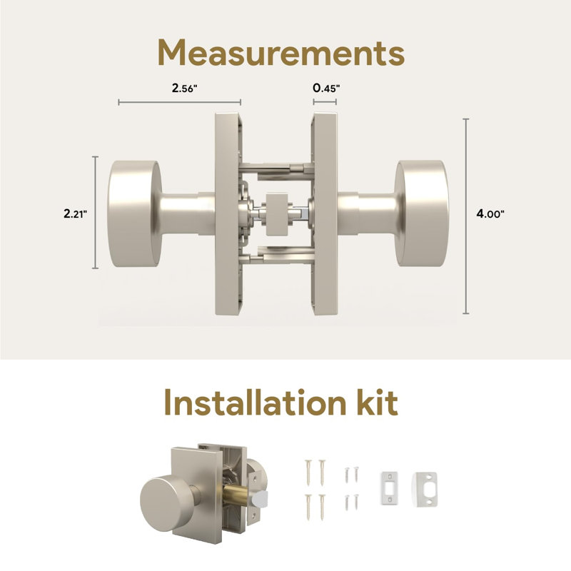 Mega Handles Laura - Ensemble de 15 poignées de porte de passage, bouton de porte pour garde-robe et couloir, sans serrure, s'adapte à toutes les tailles de porte standard - laiton satiné