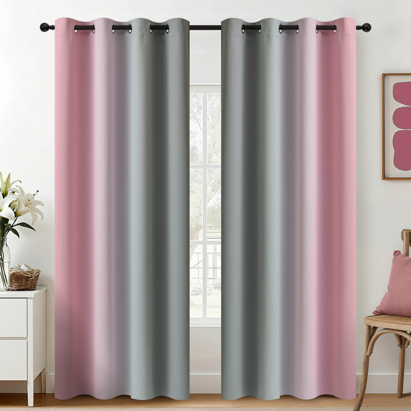 Rideaux isolants thermiques roses et gris, fenêtre à œillets dégradés 2 panneaux, Rose / Gris, L 52 po x L 84 po