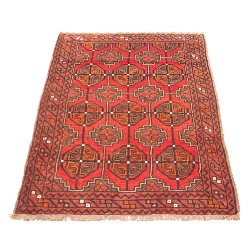 Tapis rouge en laine noué à la main de conception unique 3 pi 9 po x 5 pi 7 po One Age of a Kind Kind
