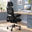 Chaise de bureau ergonomique avec support lombaire, dossier haut en maille, pivotante et à roulettes avec appui-tête, noire-1558410577