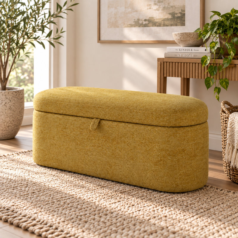 Banc de rangement moderne UNASECE de 116 cm (45,7 pouces) avec siège rembourré, compartiment caché et structure en bois robuste.