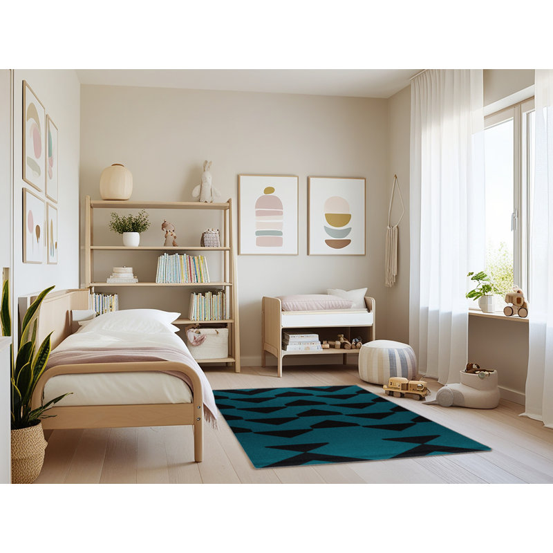 Machine Washable Checkered Green Area Rug, Rectangle 3' x 5'