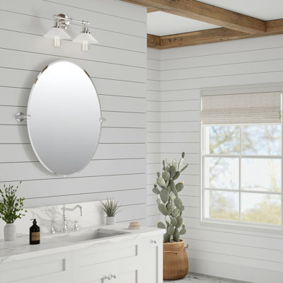 Café Modern Oval Bathroom Frameless Vanity Mirror | Pivoting (Tilts) and Beveled Edge Wall Mirror