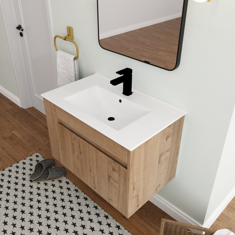 30'' Single Bathroom Vanity with Ceramic Top, Glossy White