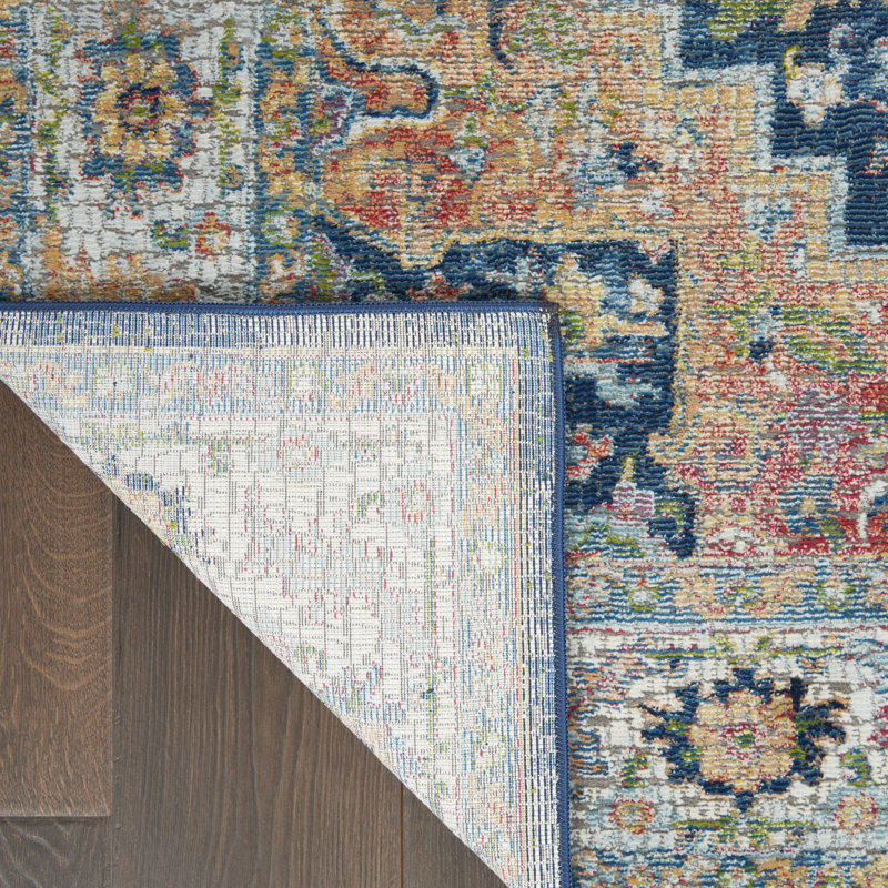 Tapis oriental bleu / gris / rouge Lowndes, Rectangle de 4 pi x 6 pi