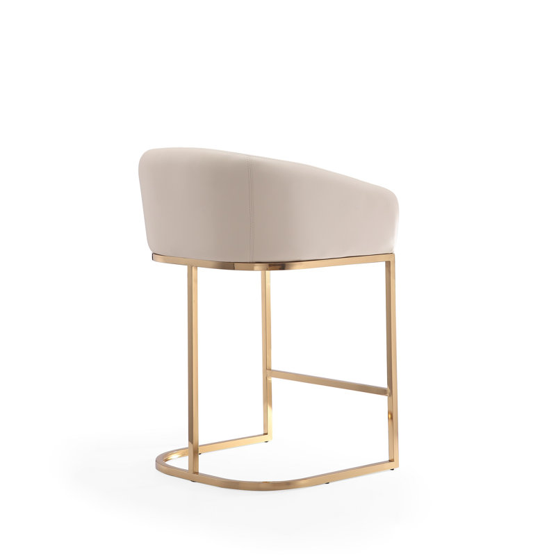 Cream Faux Leather Bucket Counter Stool with Gold Frame