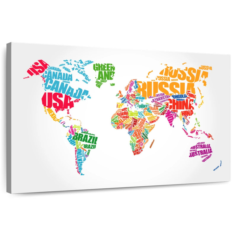 Carte du monde typographique Aliaz, H 30 po x l 45 po