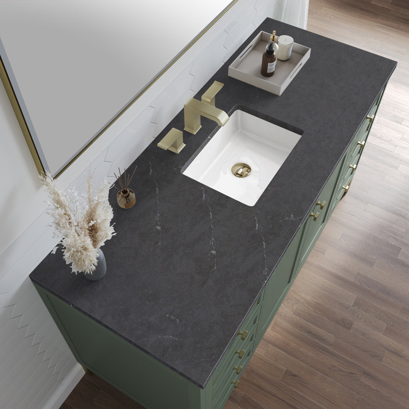 Chicago 60'' W Double Vanity, 8" Widespread, Smokey Celadon, Charcoal Soapstone